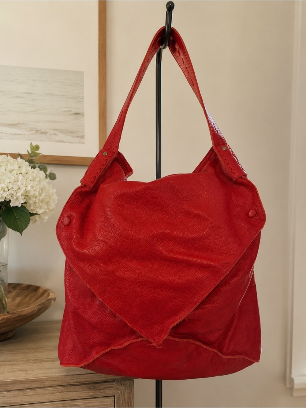 Soft Red Italian Leather Oversized Hobo Shoulder Bag | Slouchy Tote | Large F333